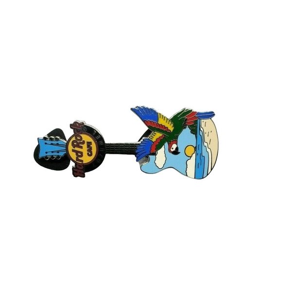 Authentic Hard Rock Café Cozumel Parrot Guitar Lapel Brooch Hat Pin - Picture 1 of 10